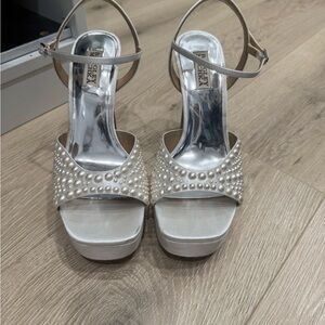 Badgley Michka White Heels with Pearl Accents